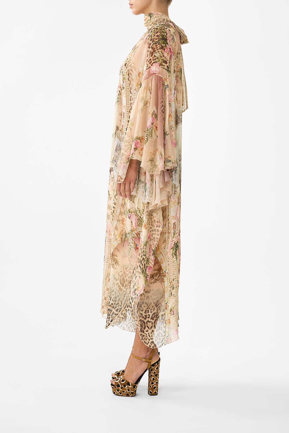 HIGH NECK RUFFLE KAFTAN WATERCOLOUR WONDERLAND