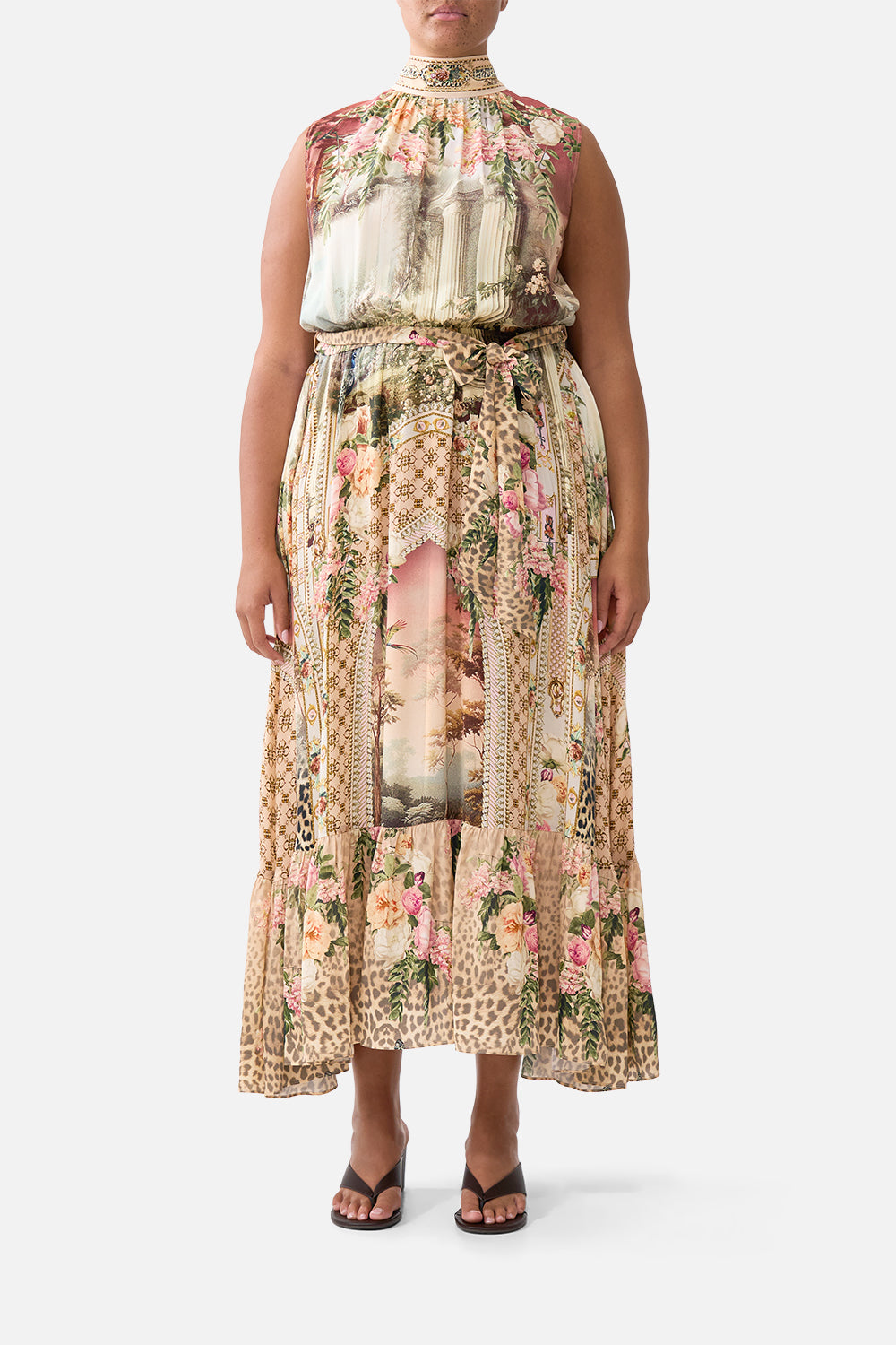 NECKTIE DRESS WITH ELASTICATED WAIST WATERCOLOUR WONDERLAND