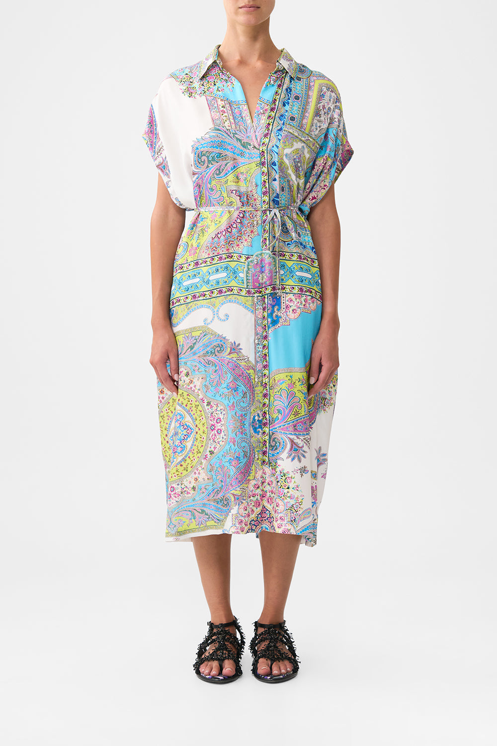 The CAMILLA LONG ROBE WITH TIE MY LUCKY STARS in our  print.