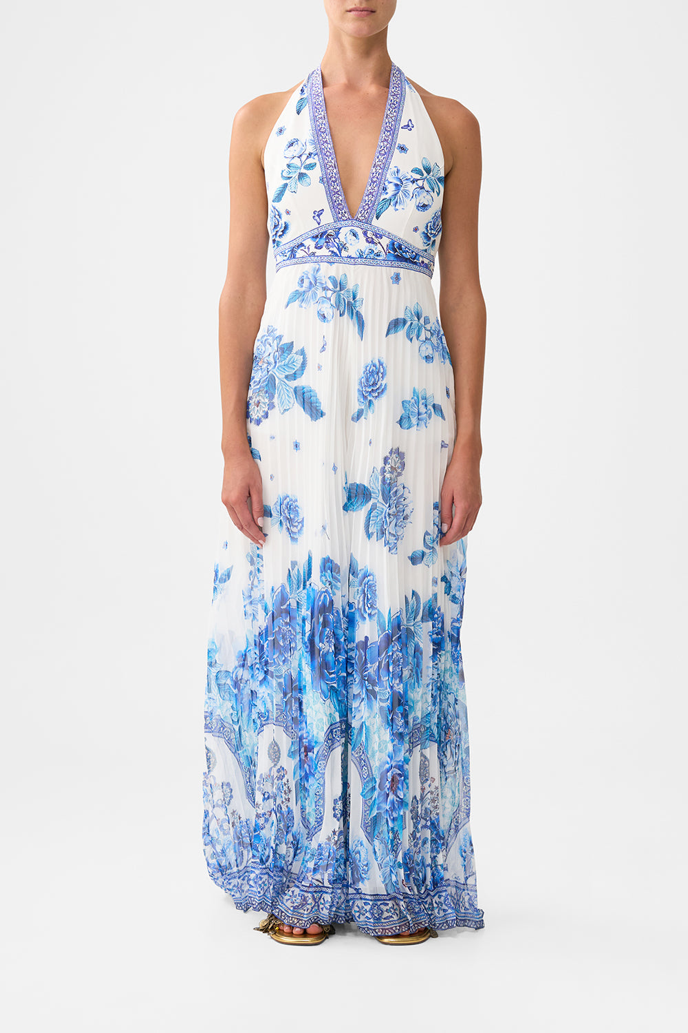 TIE NECK HALTER JUMPSUIT A CERAMIC GARDEN