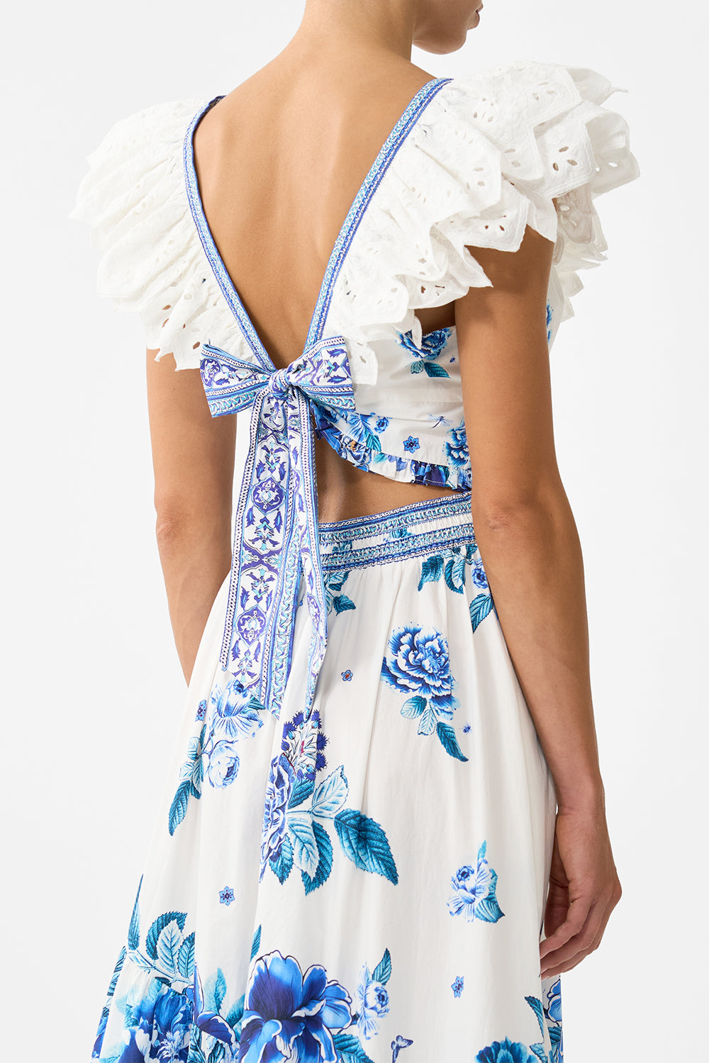 DEEP V FRILL SHORT SLEEVE TOP A CERAMIC GARDEN