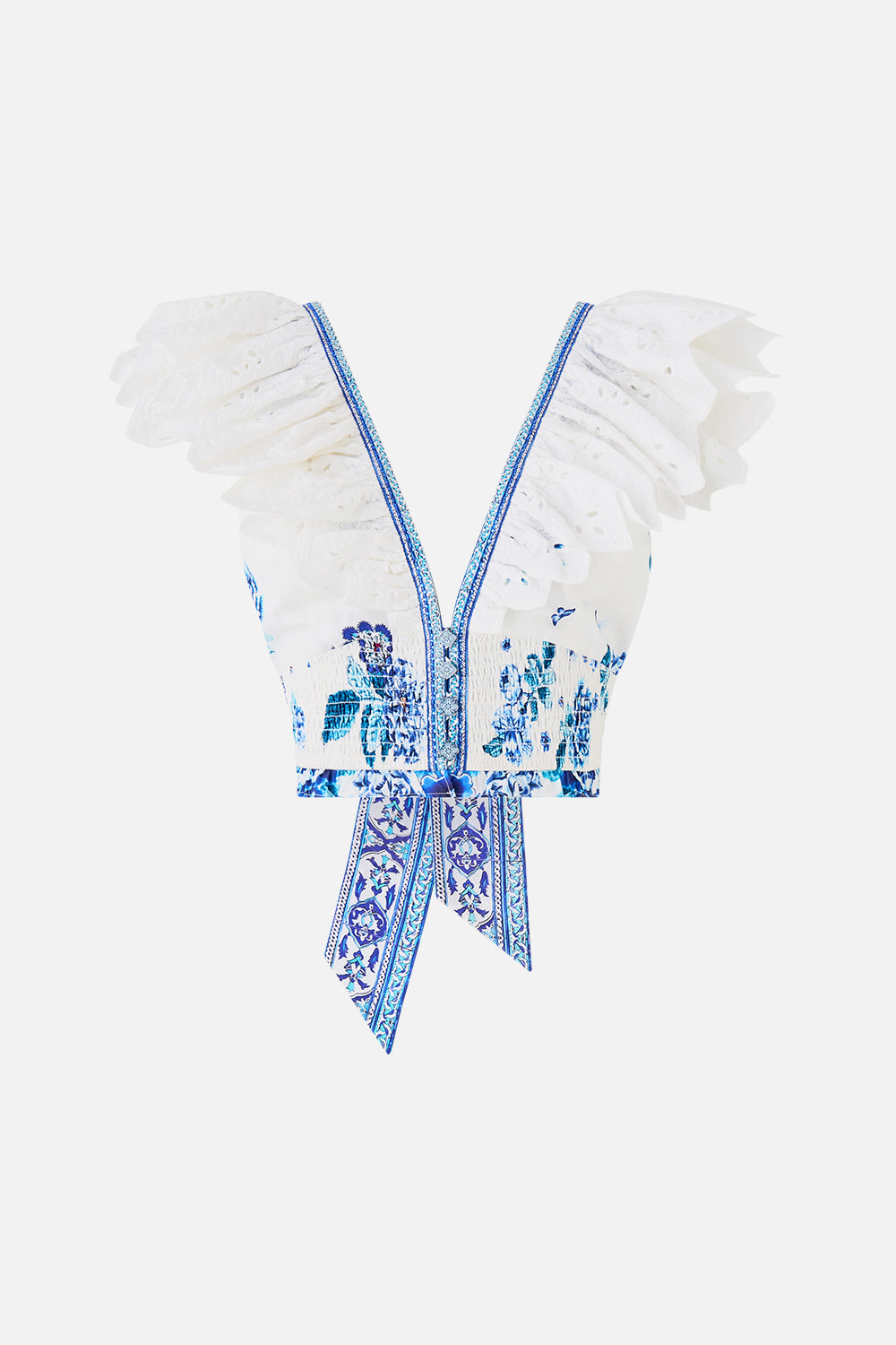The CAMILLA WOVEN TWIST HEADBAND ISNIK LULLABY in our  print.