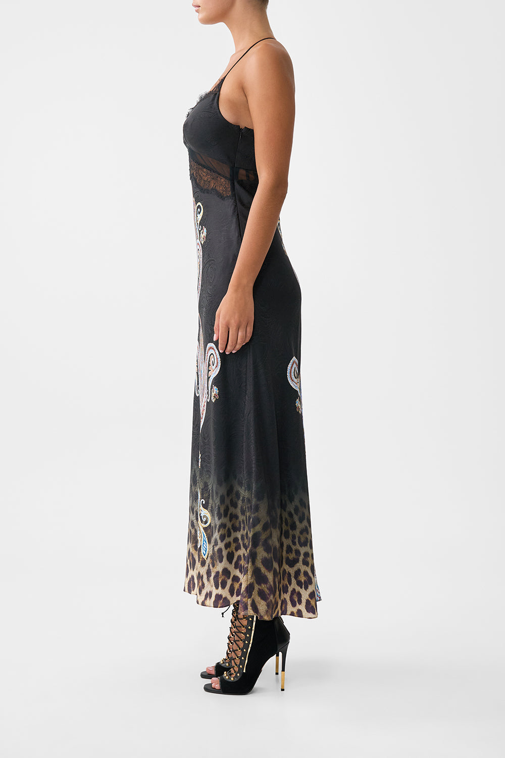 The CAMILLA WRAP SKIRT WITH GATHERED PANELS PATCHWORK ALCHEMY in our  print.