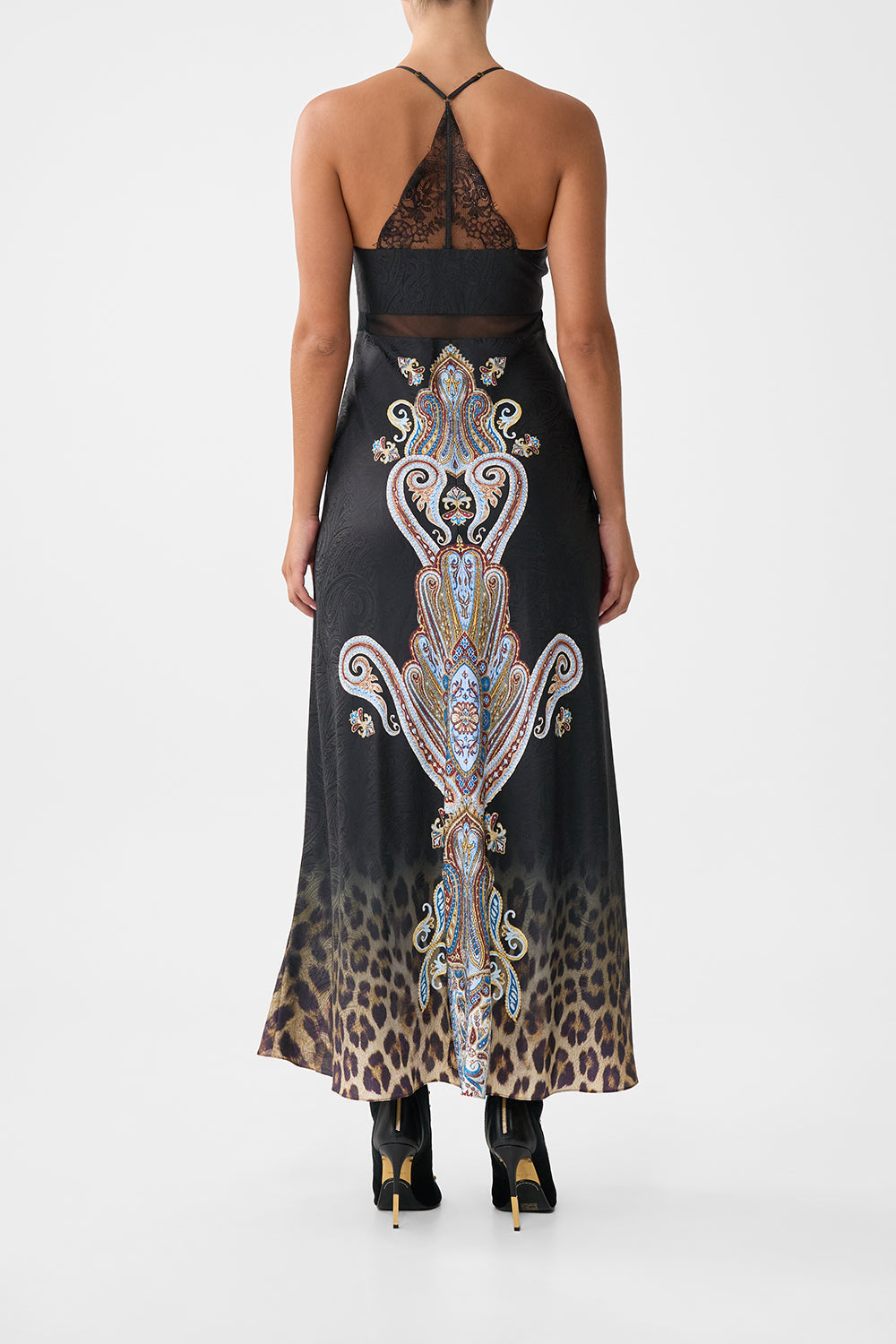 The CAMILLA WRAP SKIRT WITH GATHERED PANELS PATCHWORK ALCHEMY in our  print.