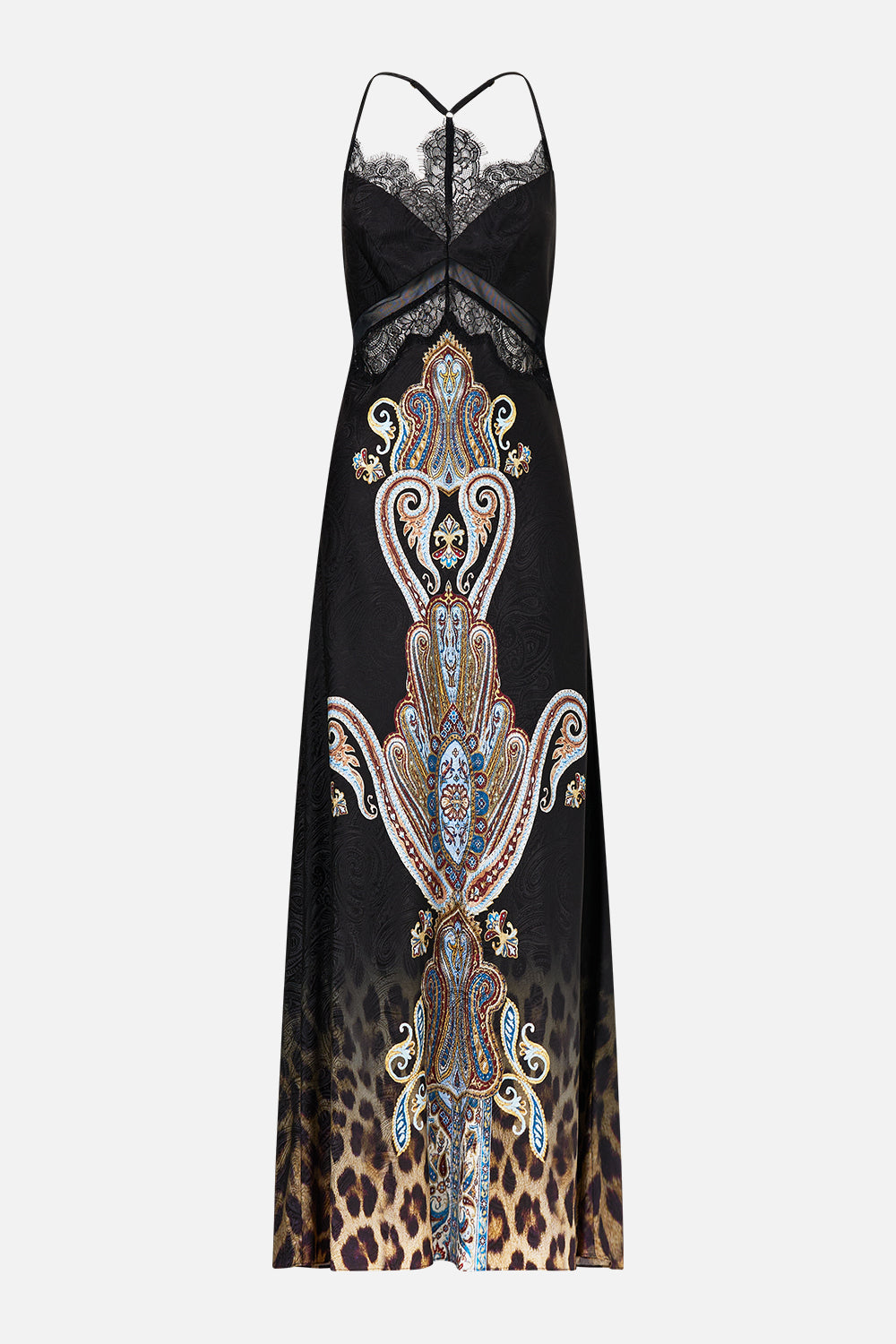 The CAMILLA WRAP SKIRT WITH GATHERED PANELS PATCHWORK ALCHEMY in our  print.