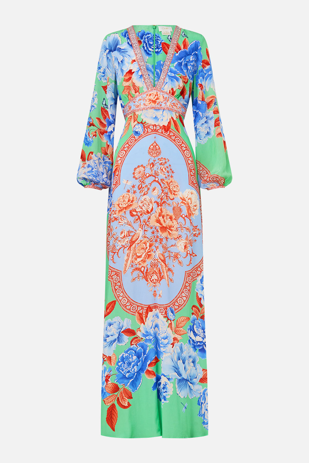 The CAMILLA SHIRRED WAISTBAND LONG DRESS ALL ABOUT THAT LACE in our ALL ABOUT THAT LACE print.