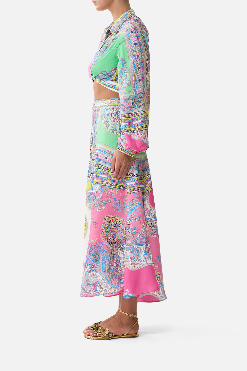 The CAMILLA GATHER NECK HARDWARE TOP SONG OF THE SOLSTICE in our  print.