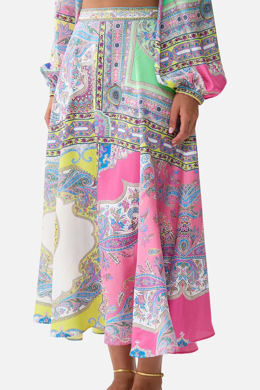 The CAMILLA GATHER NECK HARDWARE TOP SONG OF THE SOLSTICE in our  print.