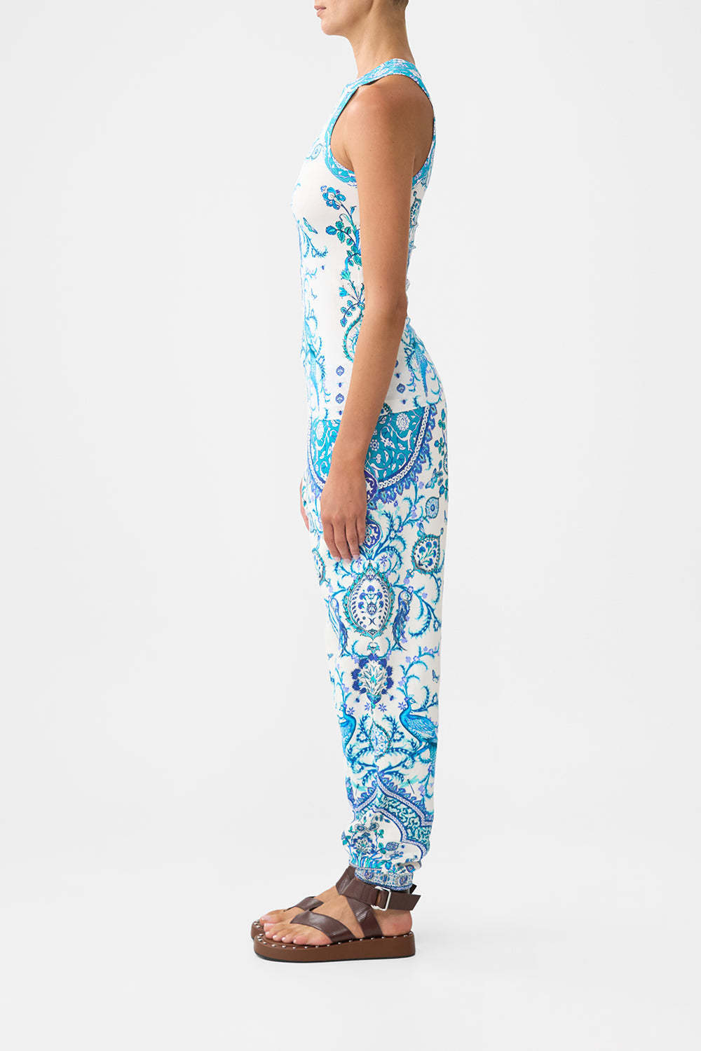 The CAMILLA FLARES WITH LACE UP SIDE IF THESE TILES COULD TALK in our  print.