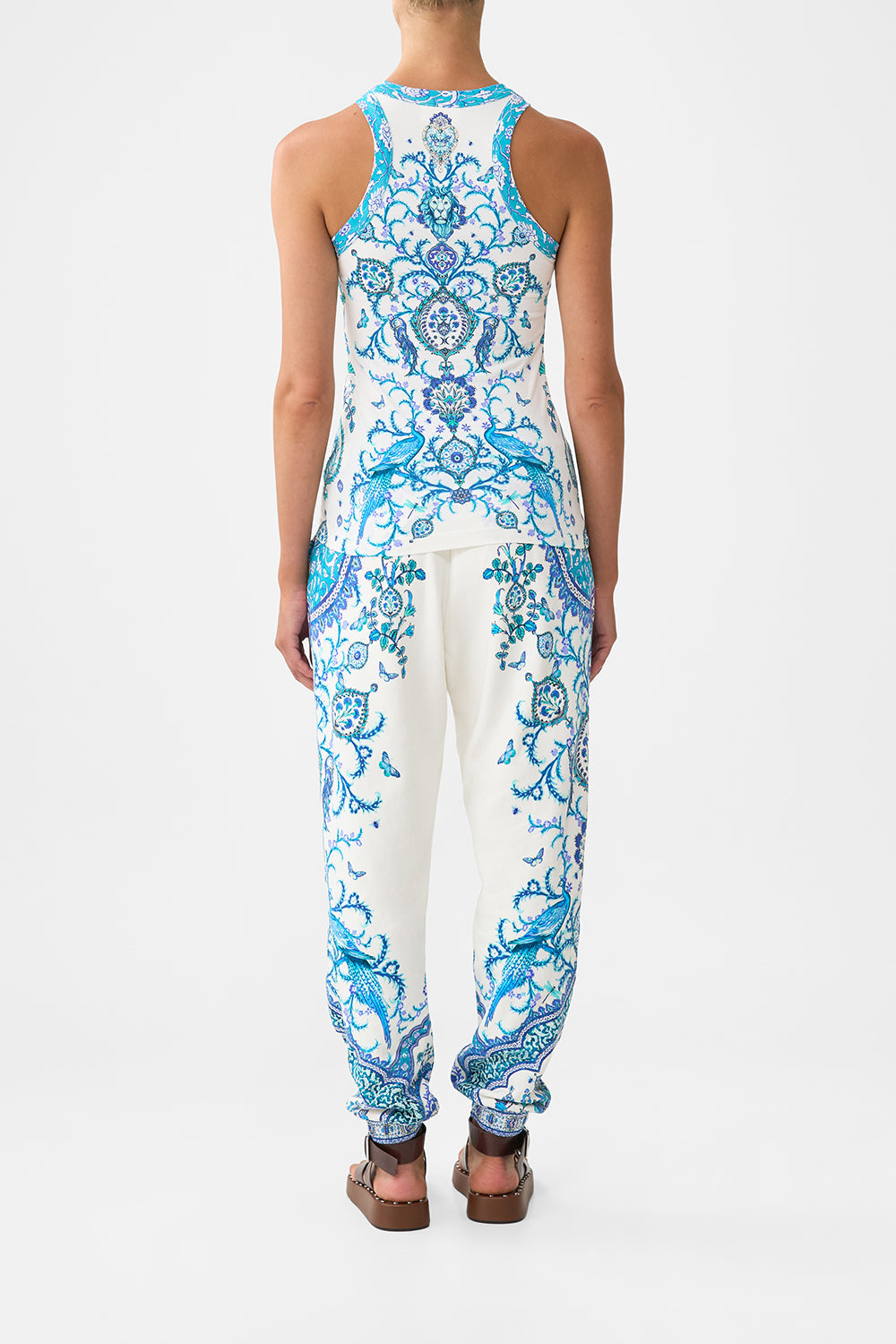The CAMILLA FLARES WITH LACE UP SIDE IF THESE TILES COULD TALK in our  print.