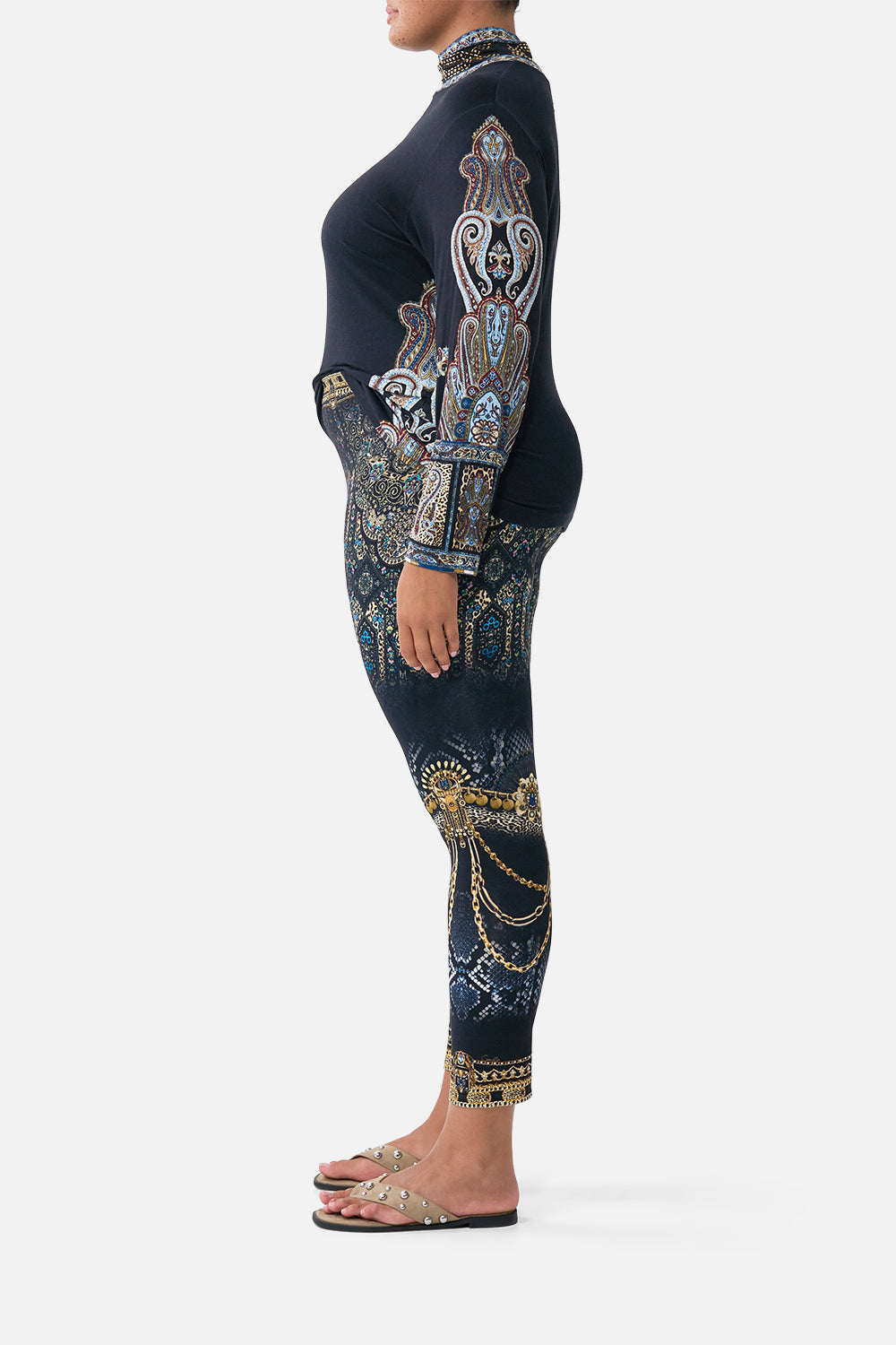 The CAMILLA HALTER TIE BACK TOP FABRIC OF TIME in our  print.