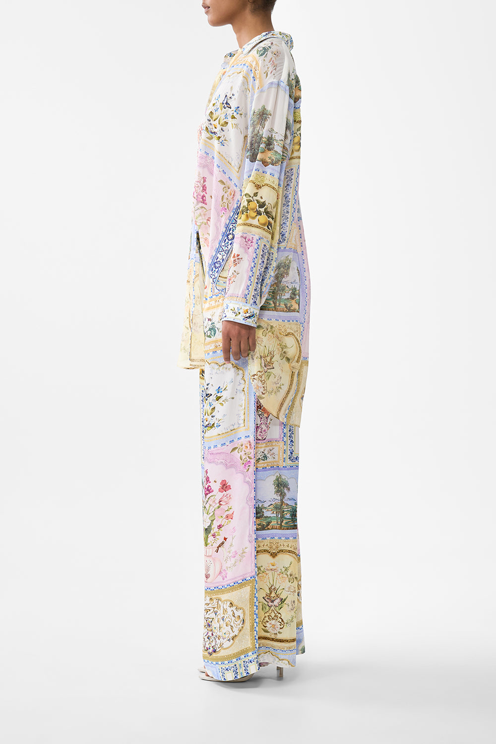 The CAMILLA KIDS STRAIGHT NECK ONE PIECE WITH BOWS TILED IN TIME in our TILED IN TIME print.