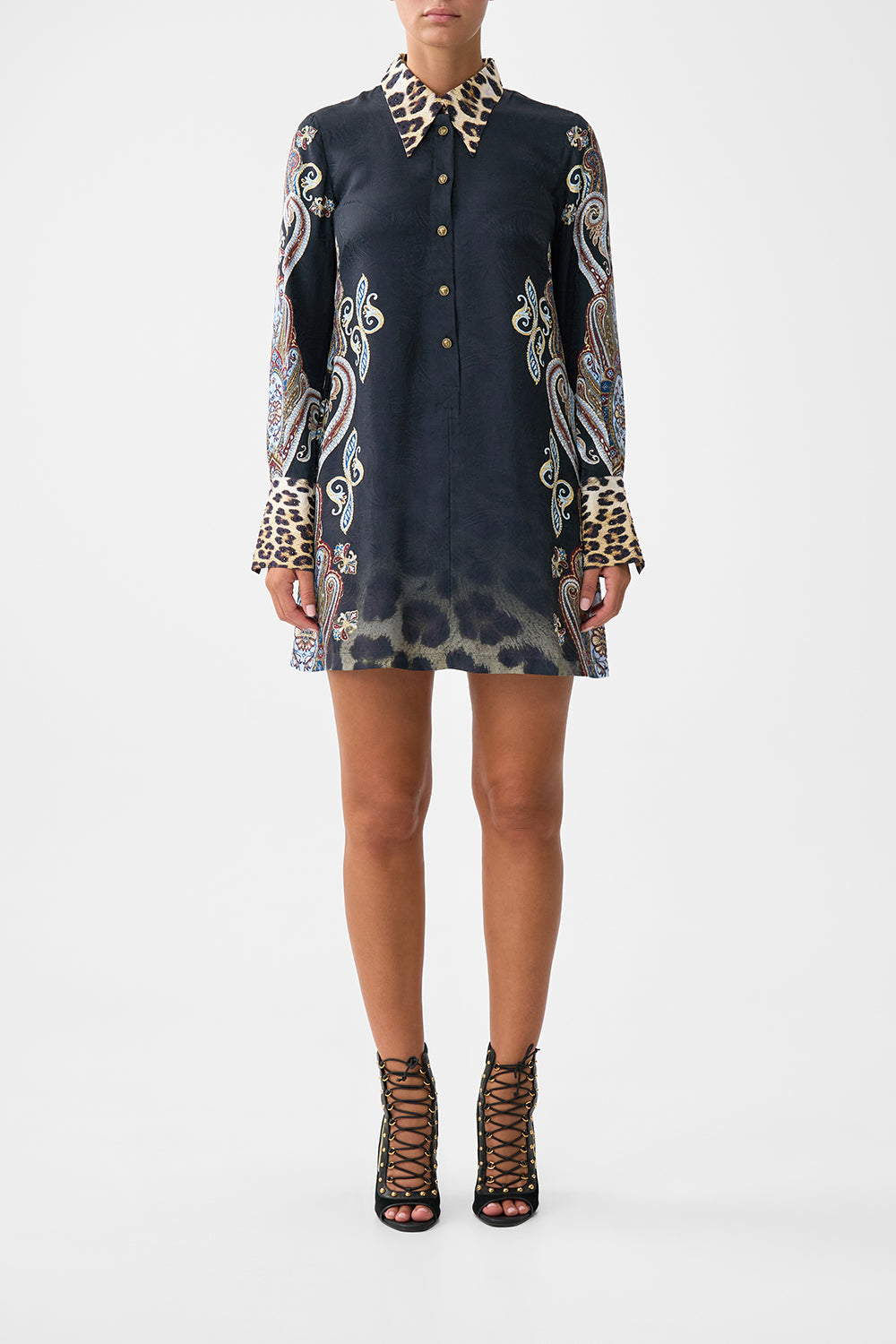 The CAMILLA V NECK LACE UP DETAIL LONG DRESS IF THESE TILES COULD TALK in our  print.