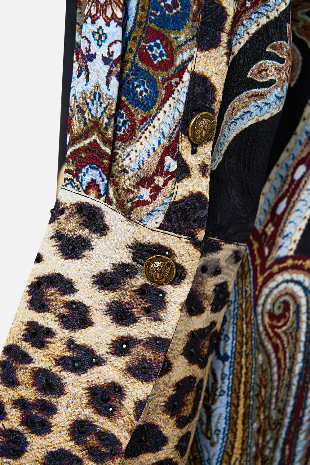 The CAMILLA LONG TIERED DRESS WITH BOW TIES PATCHWORK PANORAMA in our  print.