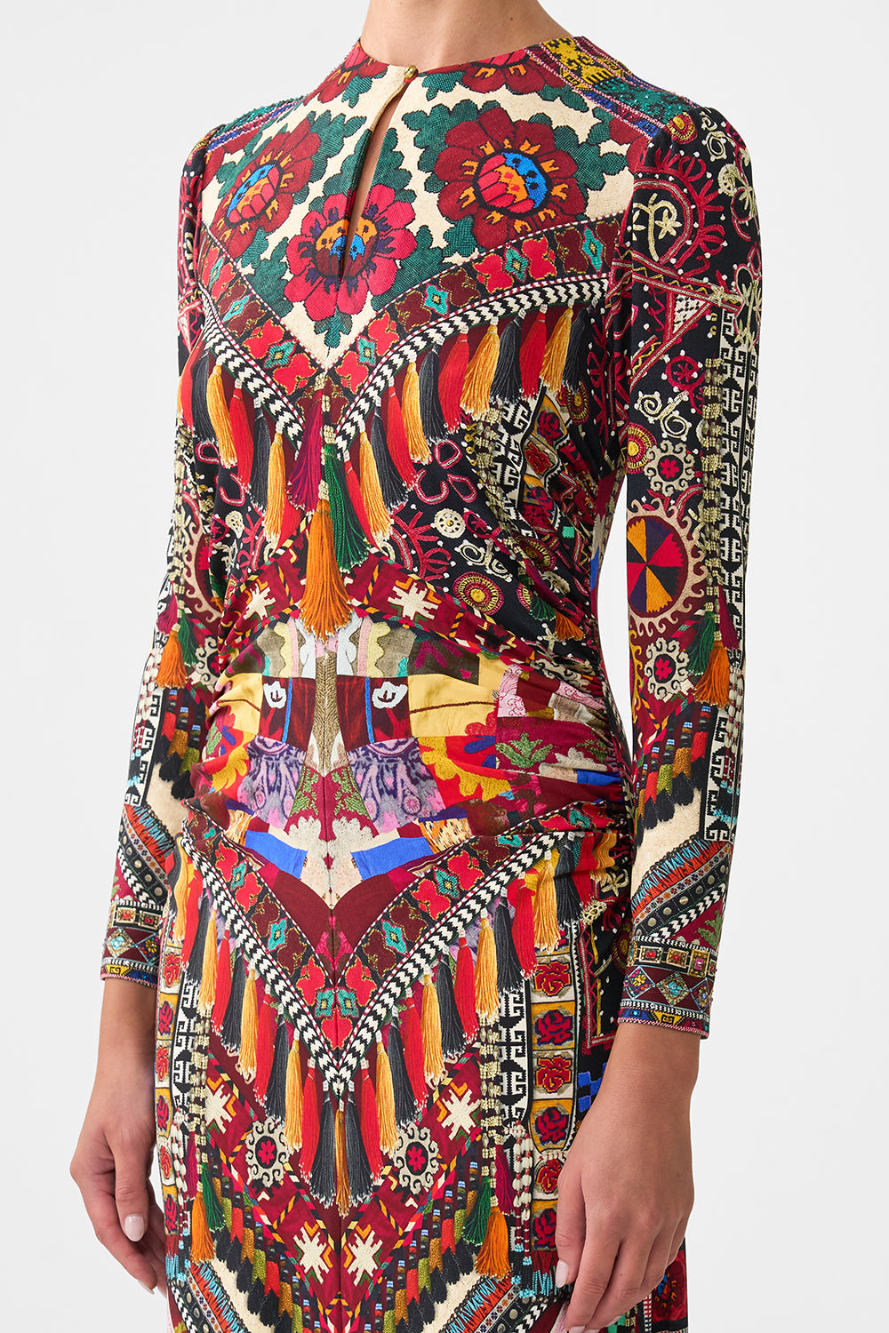 The CAMILLA LACE UP UNDERWIRE SQUARE NECK ONE PIECE FOOTSTEPS IN FOLKLORE in our  print.