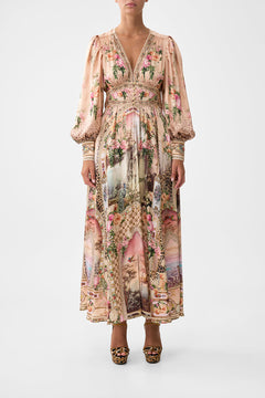 SHAPED WAISTBAND DRESS WITH GATHERED SLEEVES WATERCOLOUR WONDERLAND