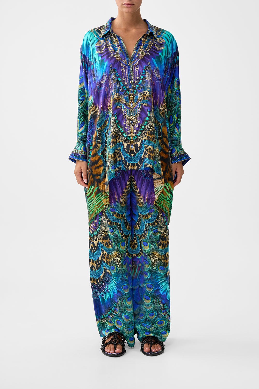 BUTTON UP TOP WITH DRAPED BACK COSMIC ZOOLOGY