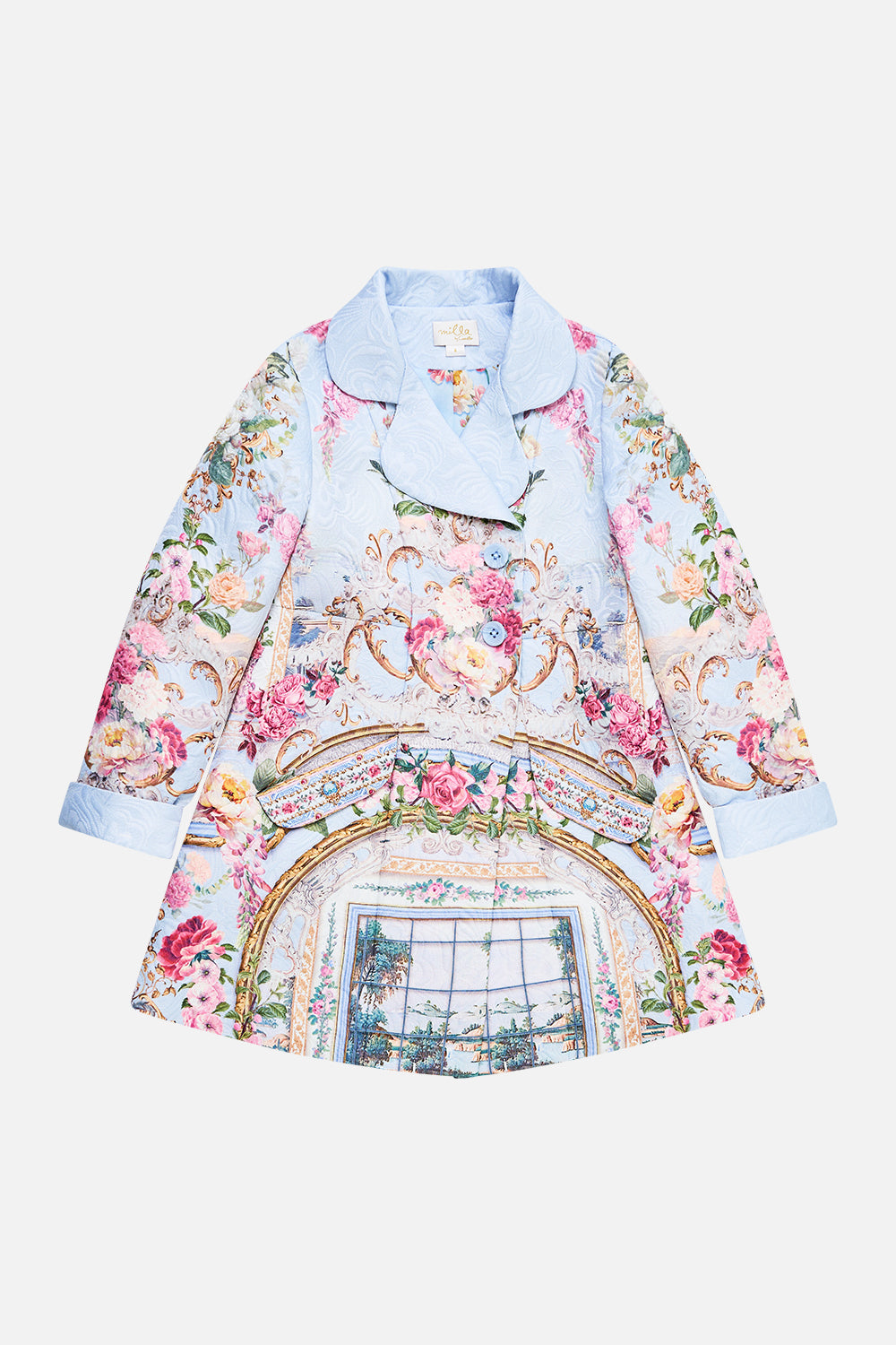 The CAMILLA STRAIGHT NECK DOUBLE STRAP BUTTON ONE PIECE EMBROIDERED EVER AFTER in our  print.