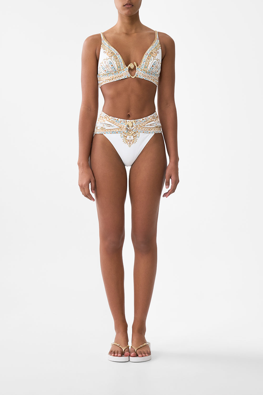 PLEATED HIGH TRIANGLE BIKINI TOP WITH FRONT TRIM OTTOMAN DYNASTY