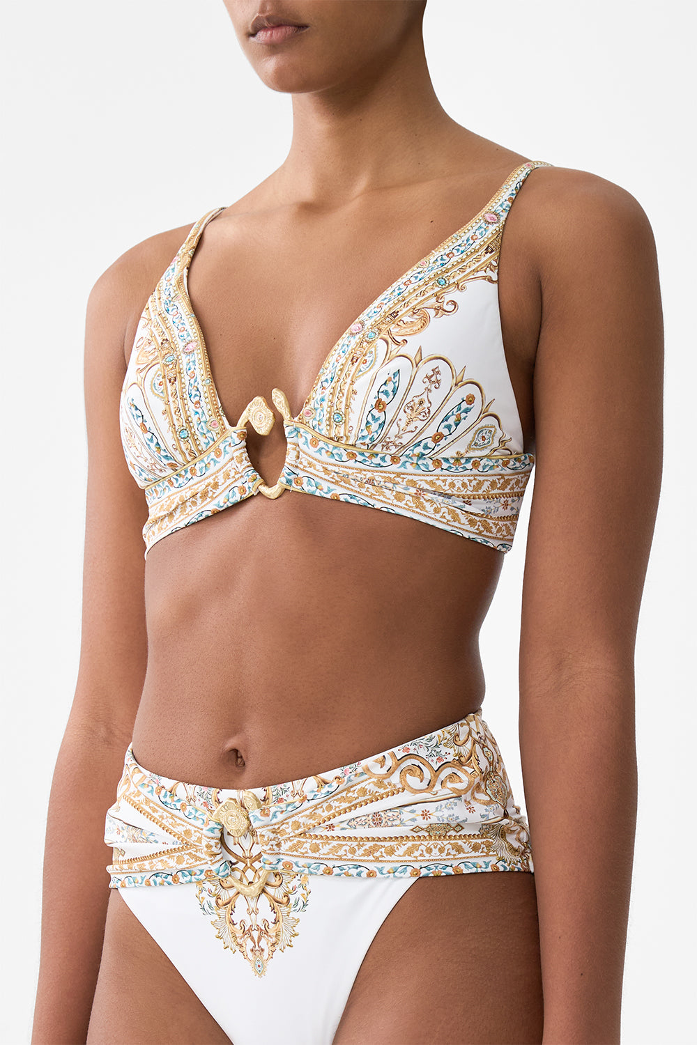 PLEATED HIGH TRIANGLE BIKINI TOP WITH FRONT TRIM OTTOMAN DYNASTY