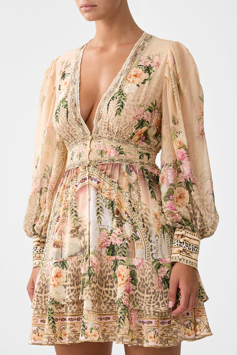 BUTTON FRONT FRILL DRESS WATERCOLOUR WONDERLAND