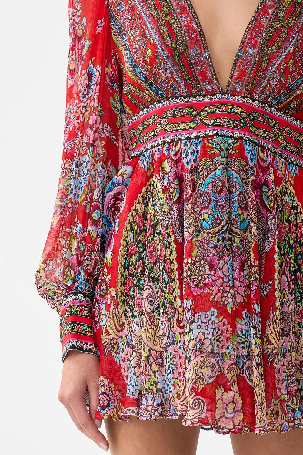 The CAMILLA short dress with blouson sleeve from our print artisans of Anatolia