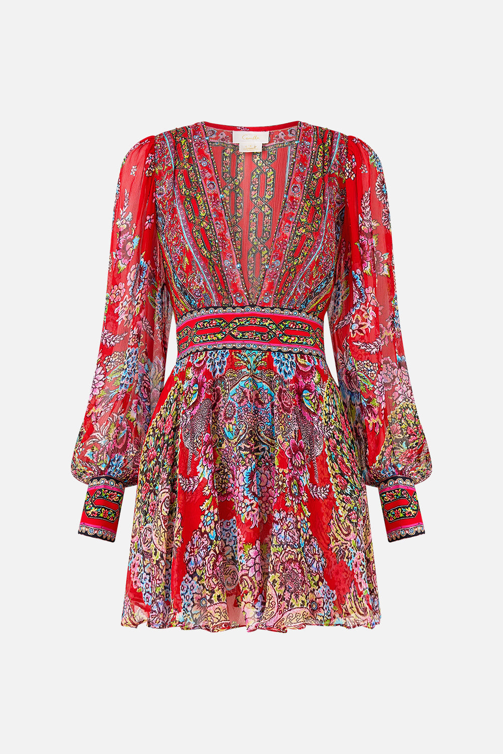 The CAMILLA short dress with blouson sleeve from our print artisans of Anatolia, front product view