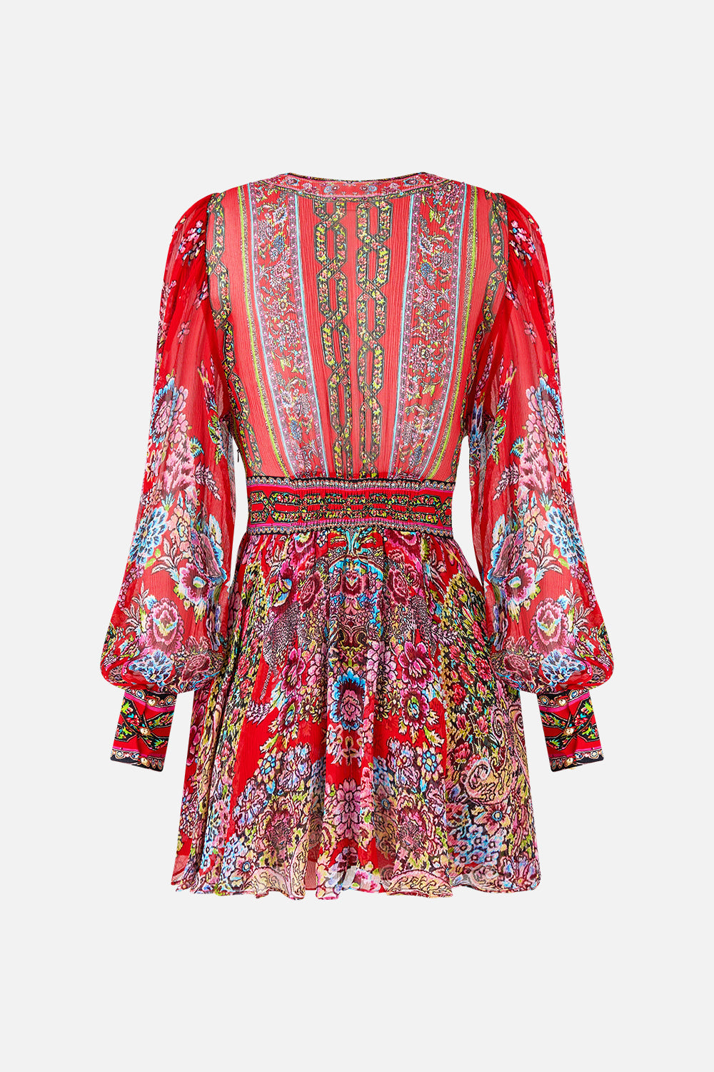 The CAMILLA short dress with blouson sleeve from our print artisans of Anatolia, back product view