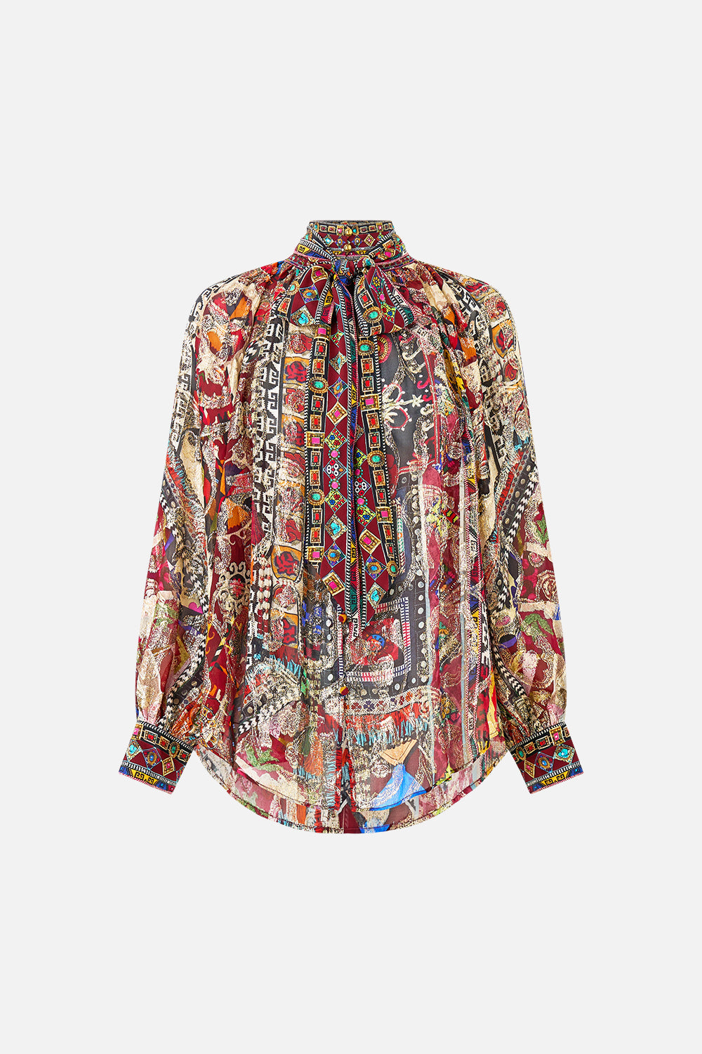 DETACHABLE PUSSY BOW RAGLAN BLOUSE PATCHWORK ALCHEMY