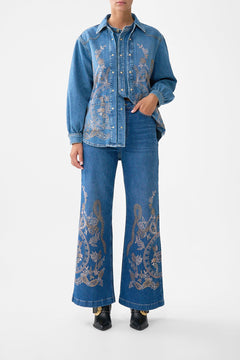 The CAMILLA Jenna Ace Of Lace High Waisted Flare in our Denim print.