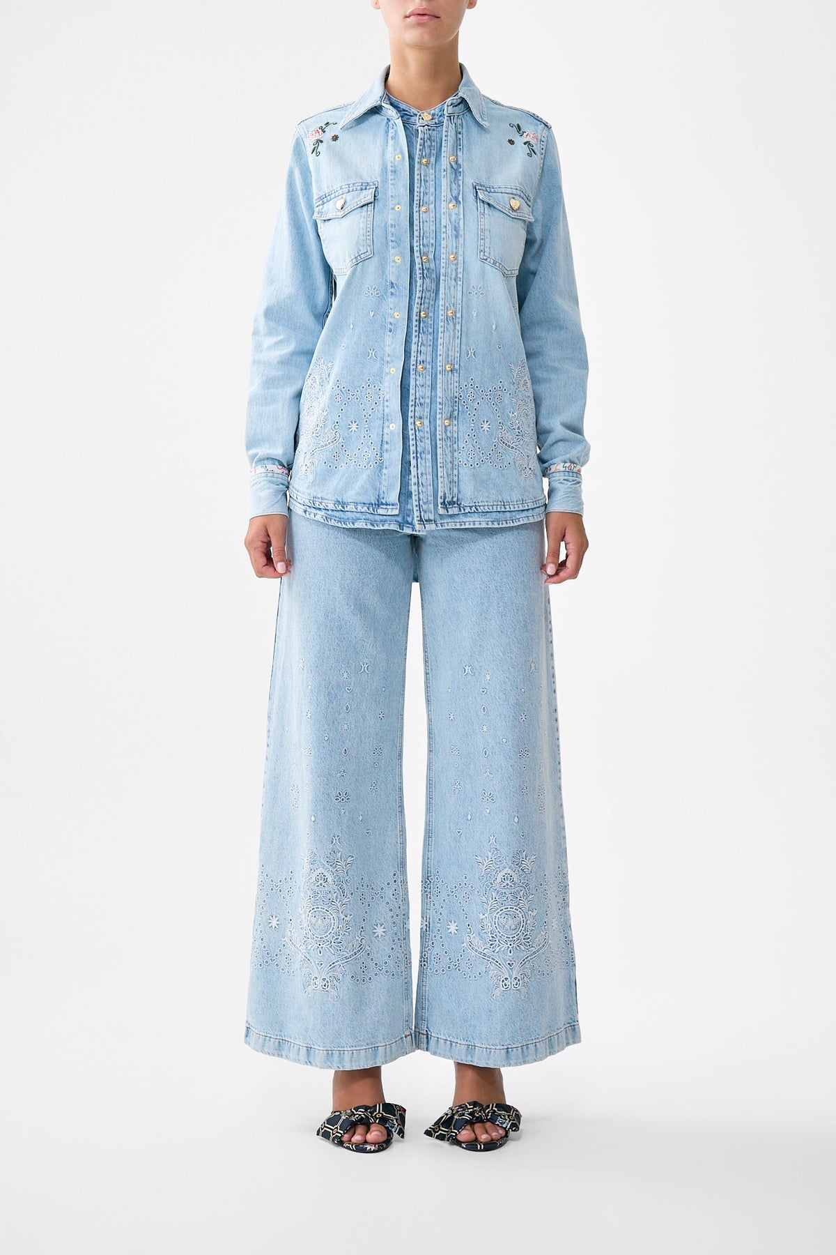The CAMILLA Sophy Kitsch Stitch Relaxed Shirt in our Denim print.