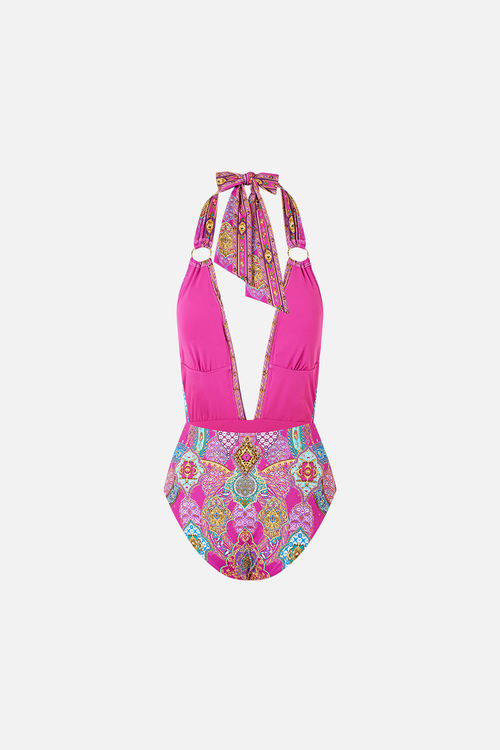 The CAMILLA DETACHABLE PUSSY BOW RAGLAN BLOUSE PATCHWORK ALCHEMY in our  print.
