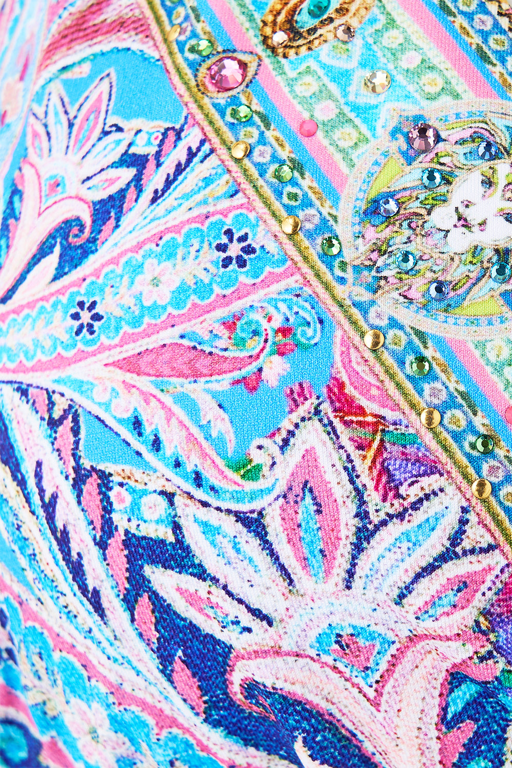 The CAMILLA EMBELLISHED DRAWSTRING POUCH BAG WITH TASSELS MY LUCKY STARS in our MY LUCKY STARS print.