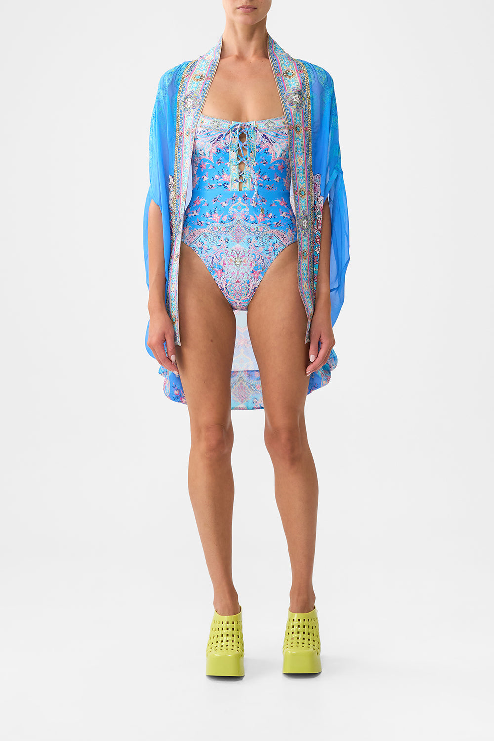 LACE UP UNDERWIRE SQUARE NECK ONE PIECE FOOTSTEPS IN FOLKLORE