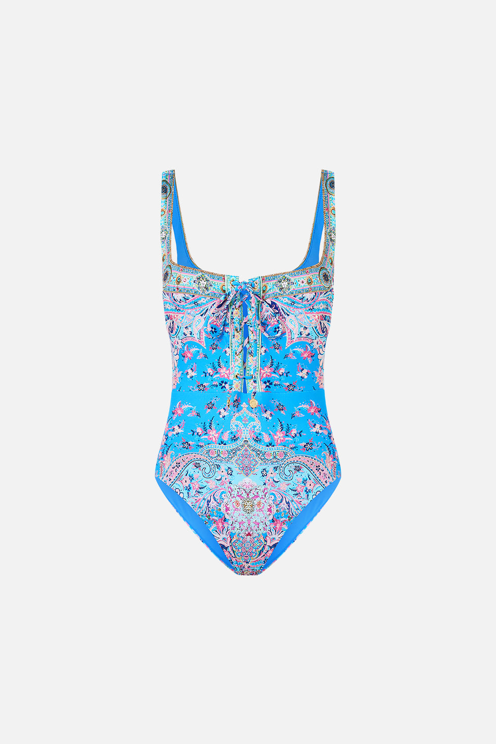 LACE UP UNDERWIRE SQUARE NECK ONE PIECE FOOTSTEPS IN FOLKLORE