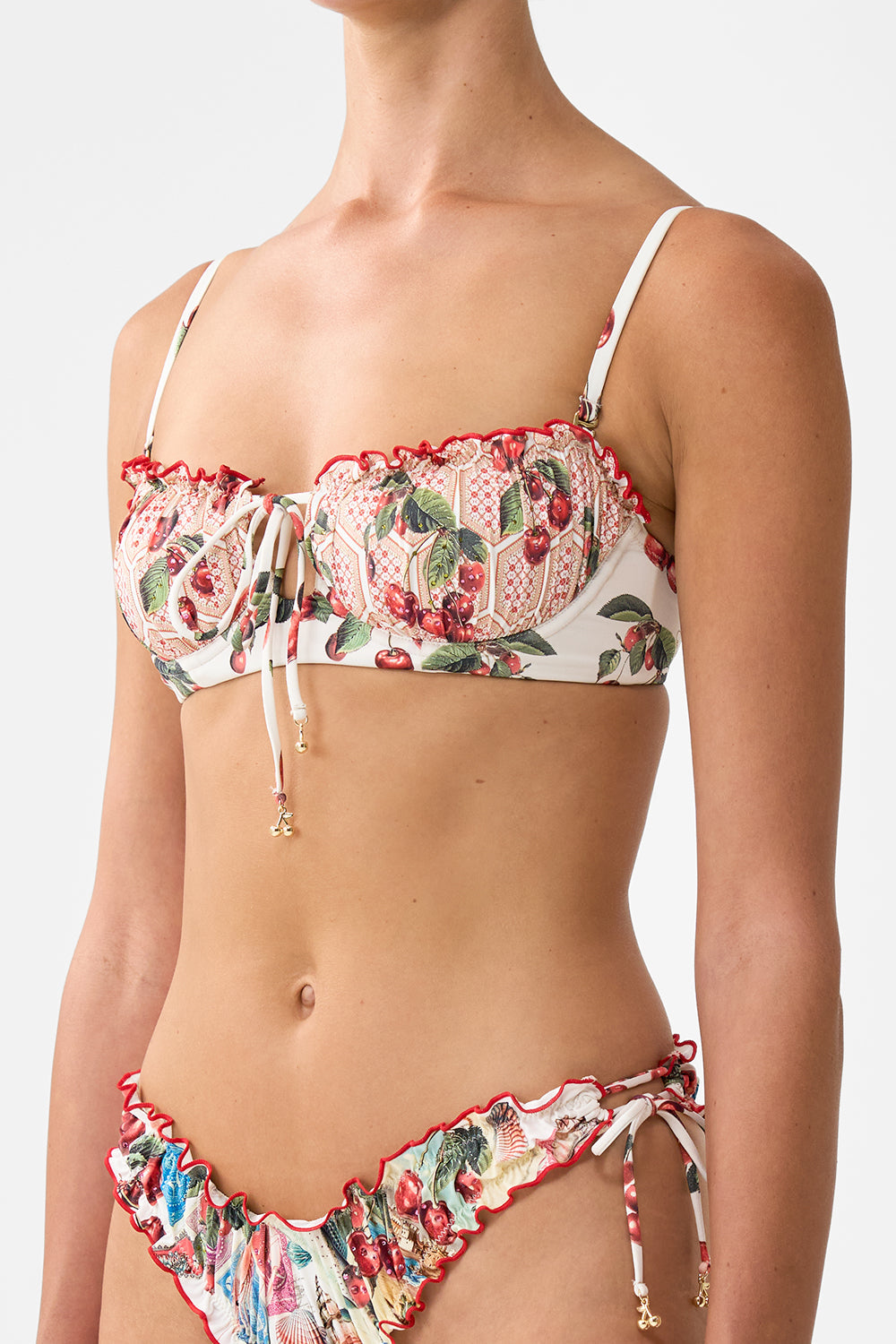 RUCHED CUP UNDERWIRE BIKINI TOP WITH TIE FRONT NOTES FROM THE ROAD