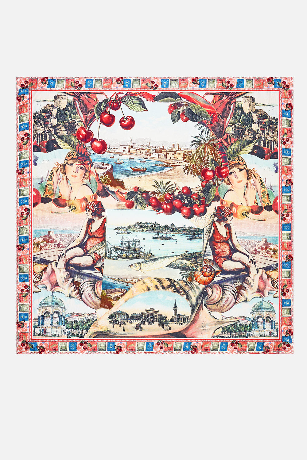 LARGE CRYSTALLED SILK SQUARE SCARF NOTES FROM THE ROAD