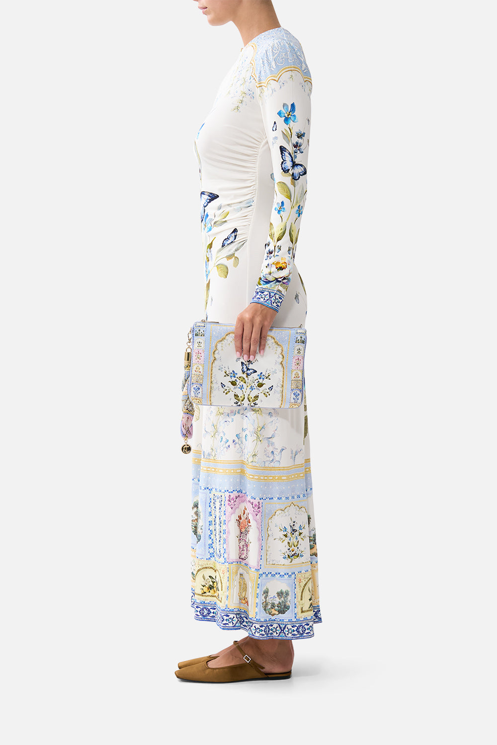 The CAMILLA RUFFLE HEM HALTER DRESS ALL ABOUT THAT LACE in our  print.