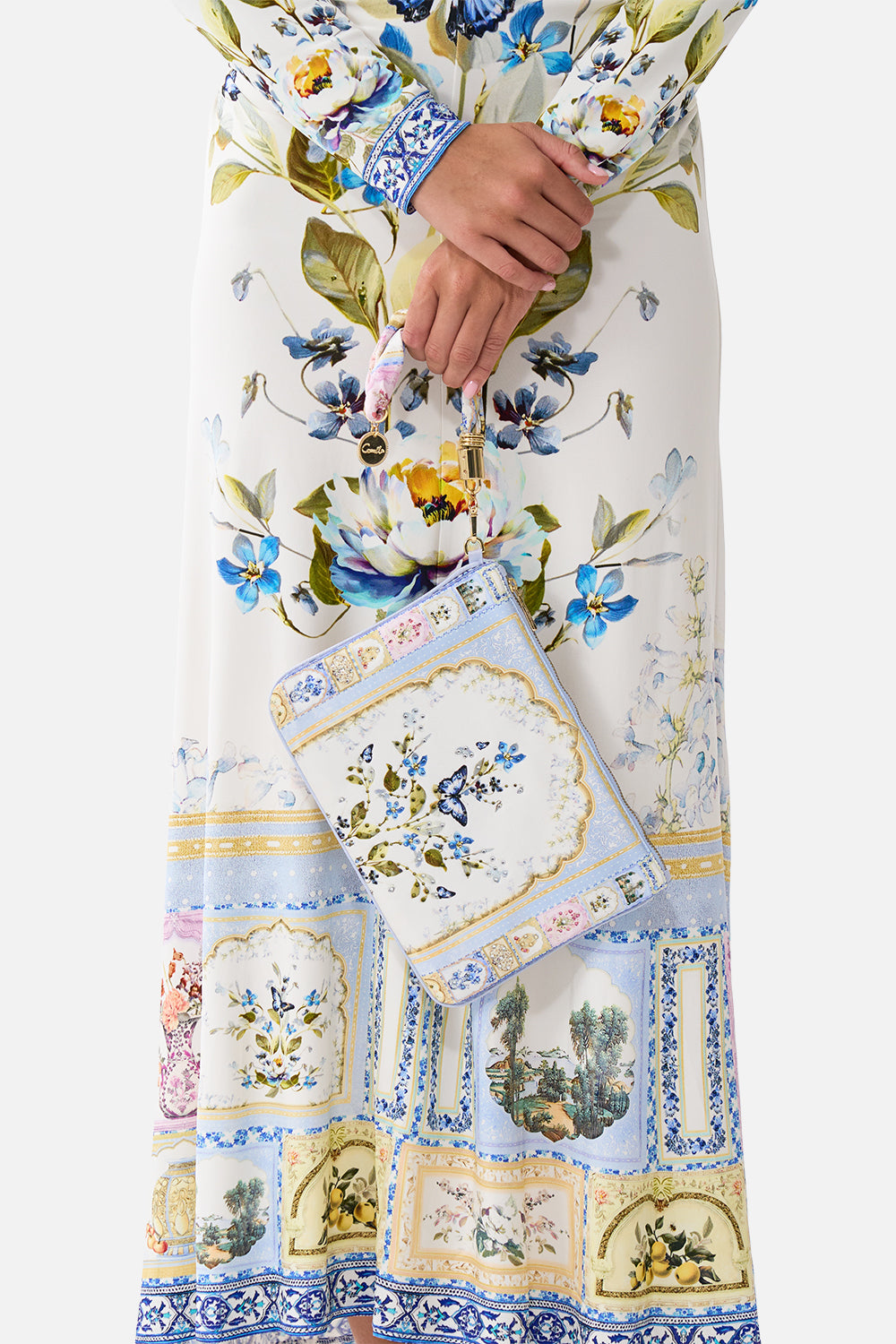 The CAMILLA RUFFLE HEM HALTER DRESS ALL ABOUT THAT LACE in our  print.