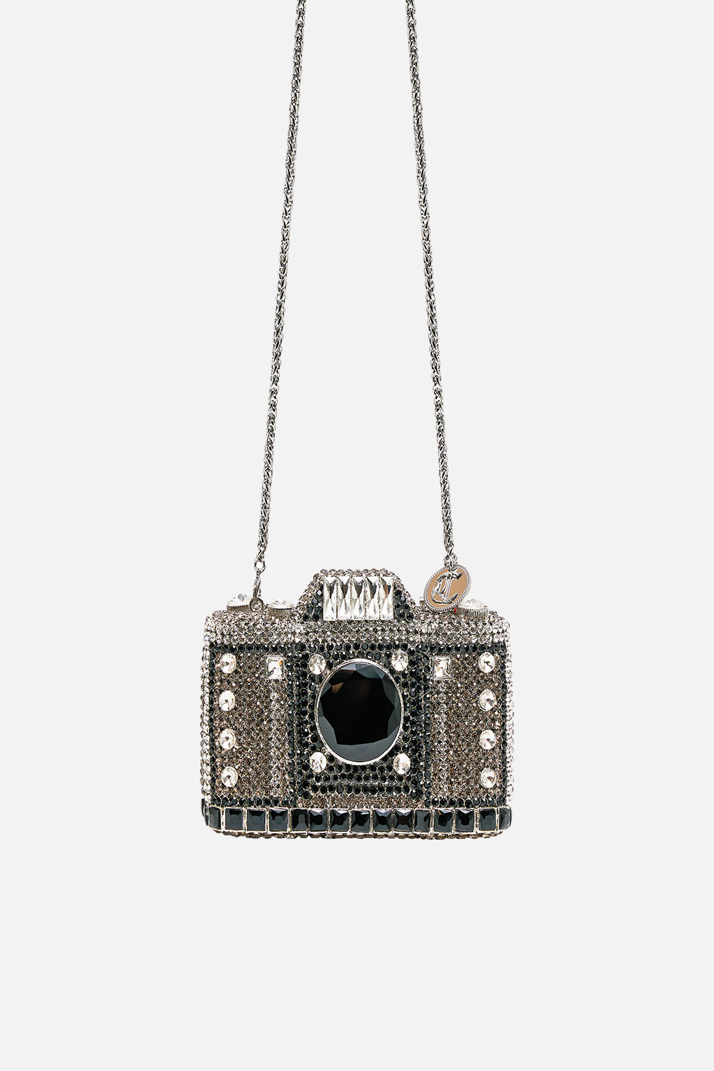 EMBELLISHED CRYSTAL CAMERA CLUTCH BAG CRYSTAL