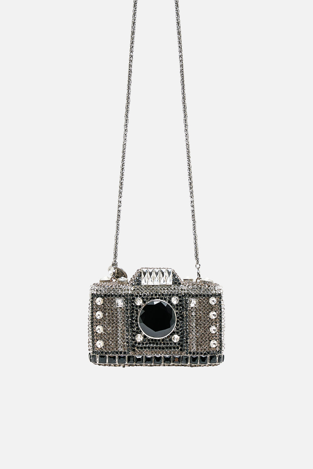 EMBELLISHED CRYSTAL CAMERA CLUTCH BAG CRYSTAL