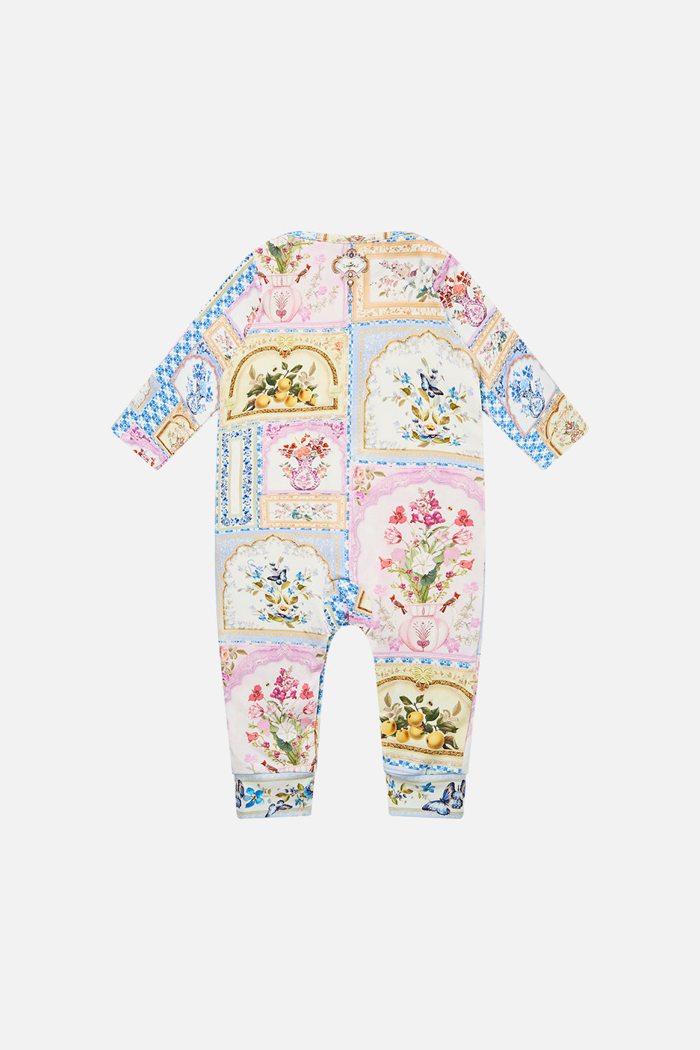 The CAMILLA babies jumpsuit from our print botanical ballads, back product view
