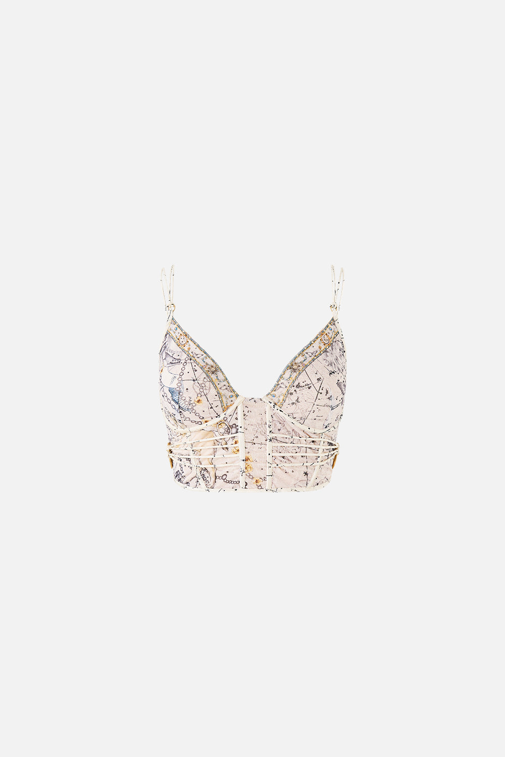 The CAMILLA SHAPED WAISTBAND DRESS WITH GATHERED SLEEVES PALATIAL PASTELS in our  print.