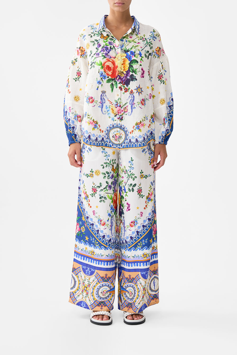 The CAMILLA LONG SILK CRINKLE CHIFFON SCARF TILES DARLS in our TILES DARLS print.