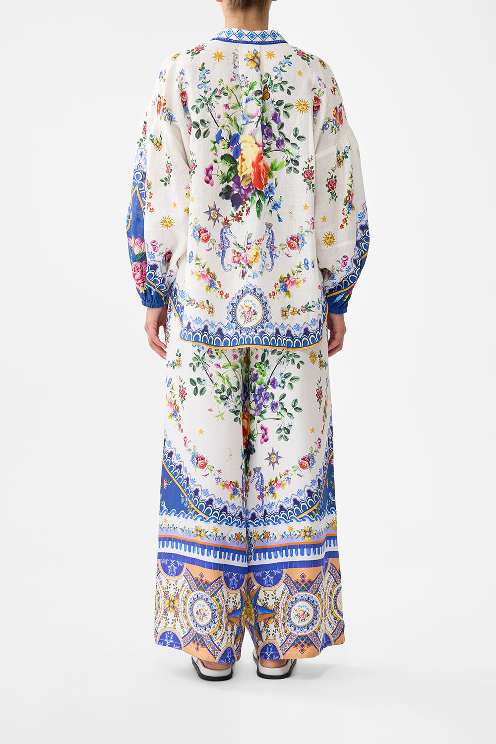 The CAMILLA Balloon Sleeve Shirt Blouse in our Tiles Darls print.