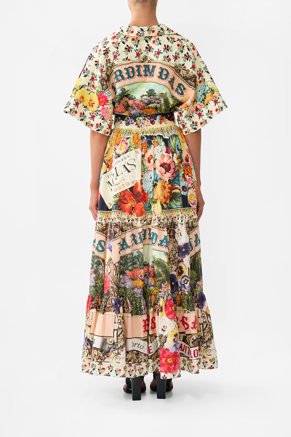 The CAMILLA High Waisted Tiered Skirt in our Aromatic Amor print.