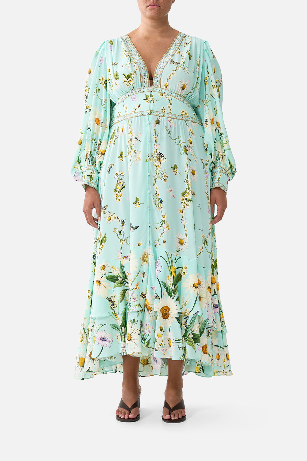 LONG BUTTON FRONT DRESS FLORAL FREEFALL