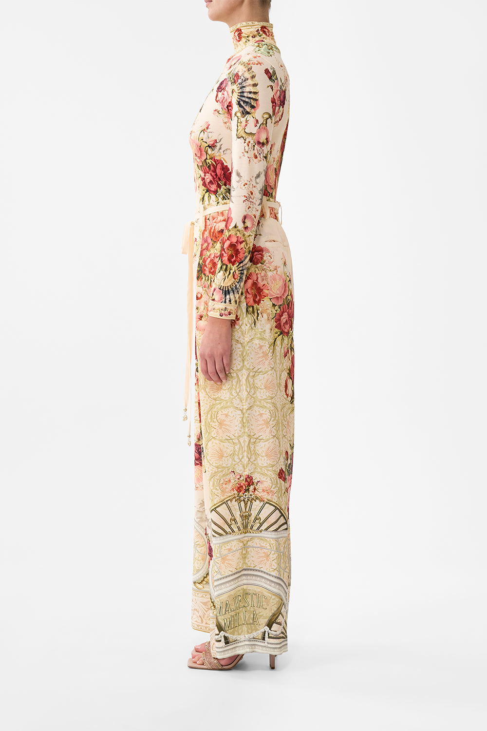 The CAMILLA HALTERNECK JUMPSUIT WITH TIE NECK ISNIK LULLABY in our  print.