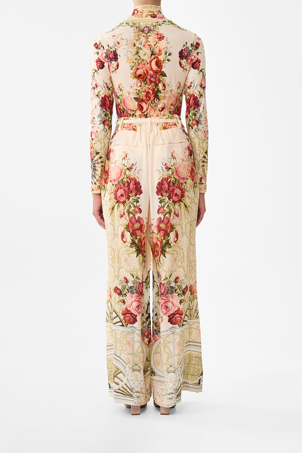 The CAMILLA Soft Wide Leg Pant With Tie Detail in our Meet Me At The Majestic print.