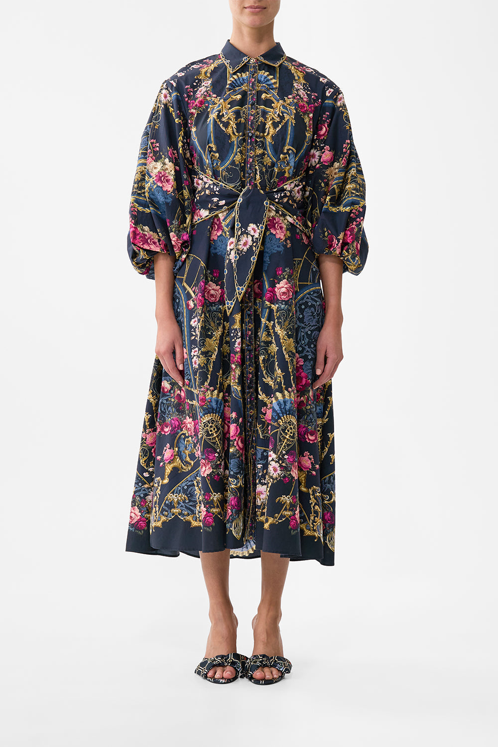 The CAMILLA GATHERED CUT OUT DRESS ISNIK LULLABY in our  print.